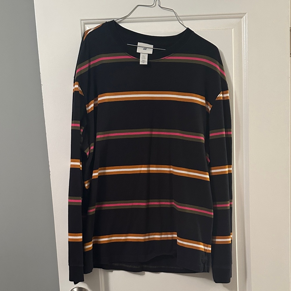 H&M Black Long Sleeve Tee with Multicolor Stripes